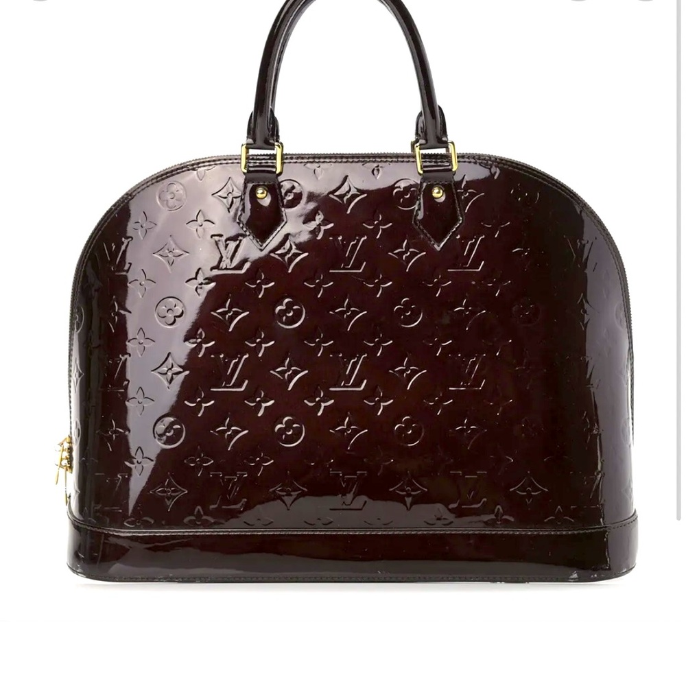 Louis Vuitton Alma Vernis GM Amarante Dbl Handle Satchel Purse Bag